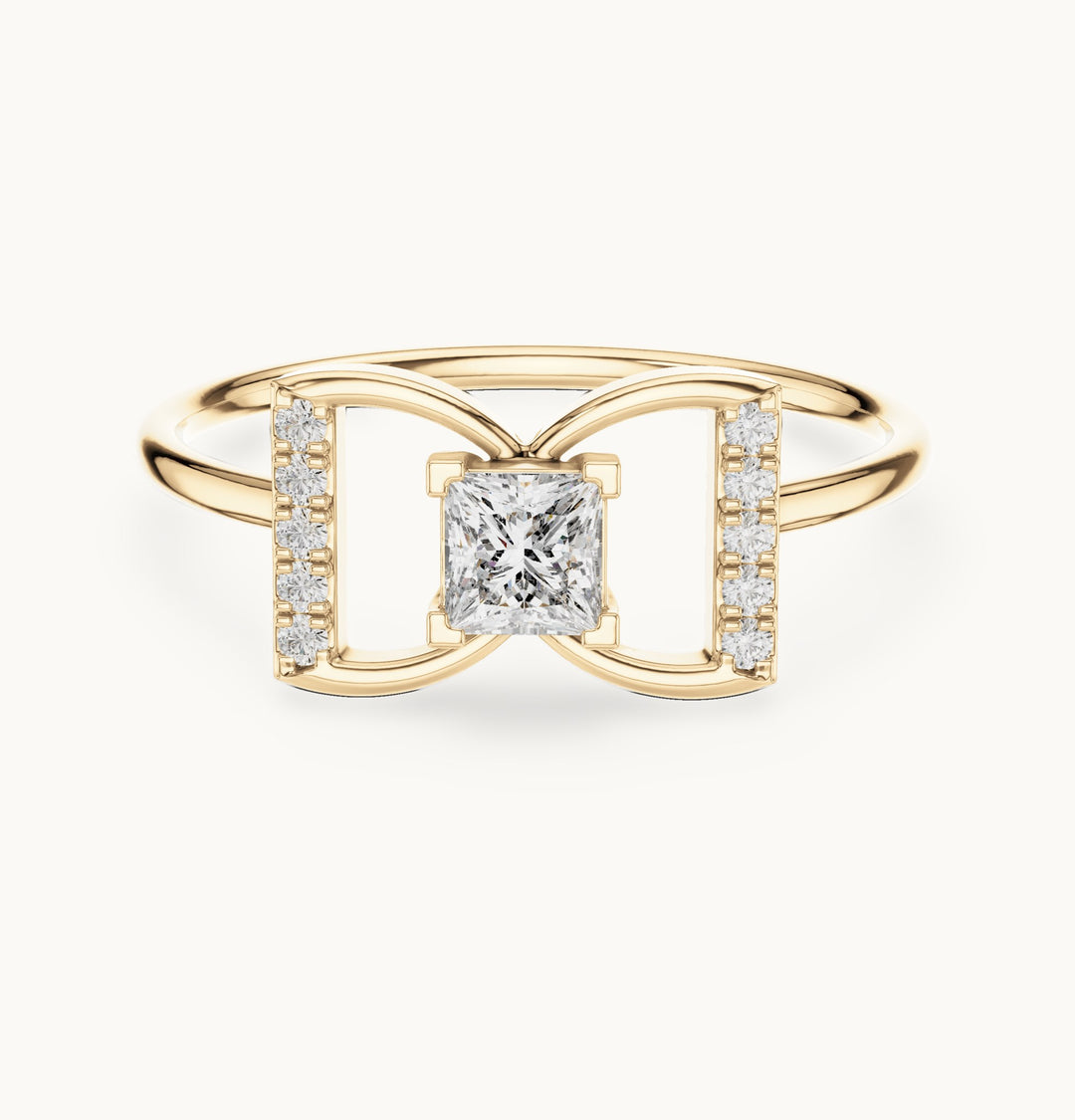 Princess-cut lab-grown diamond bow ring in yellow gold, 0.33 CT TW, view 4