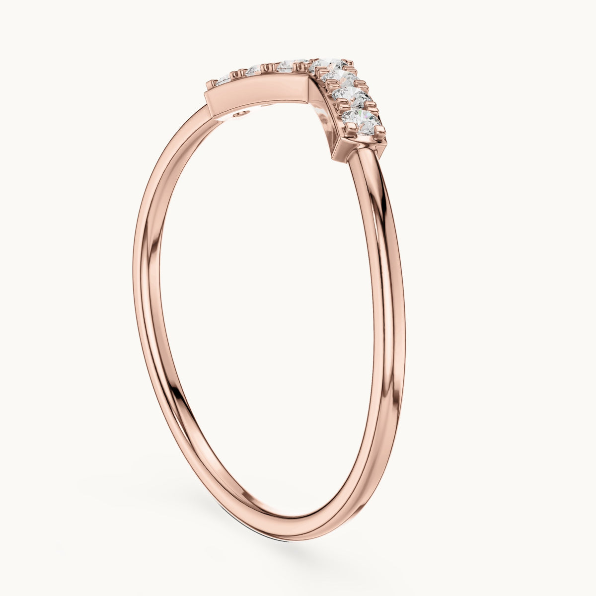 Round lab-grown diamond chevron pavé stacking ring in rose gold, 0.11 CT TW, view 1