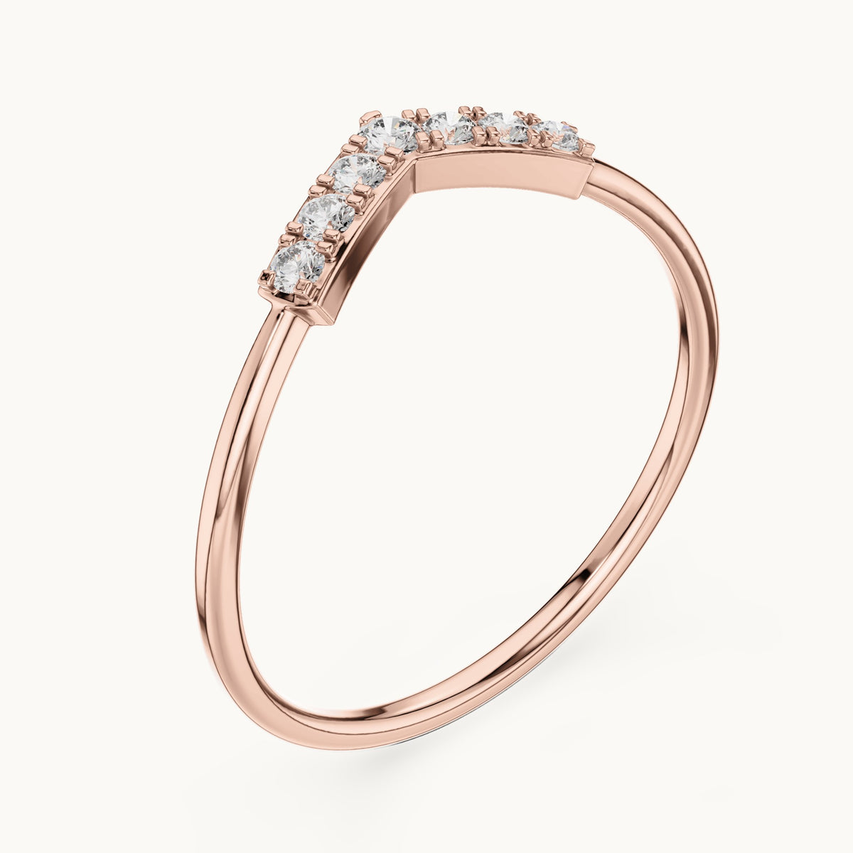 Round lab-grown diamond chevron pavé stacking ring in rose gold, 0.11 CT TW, view 2