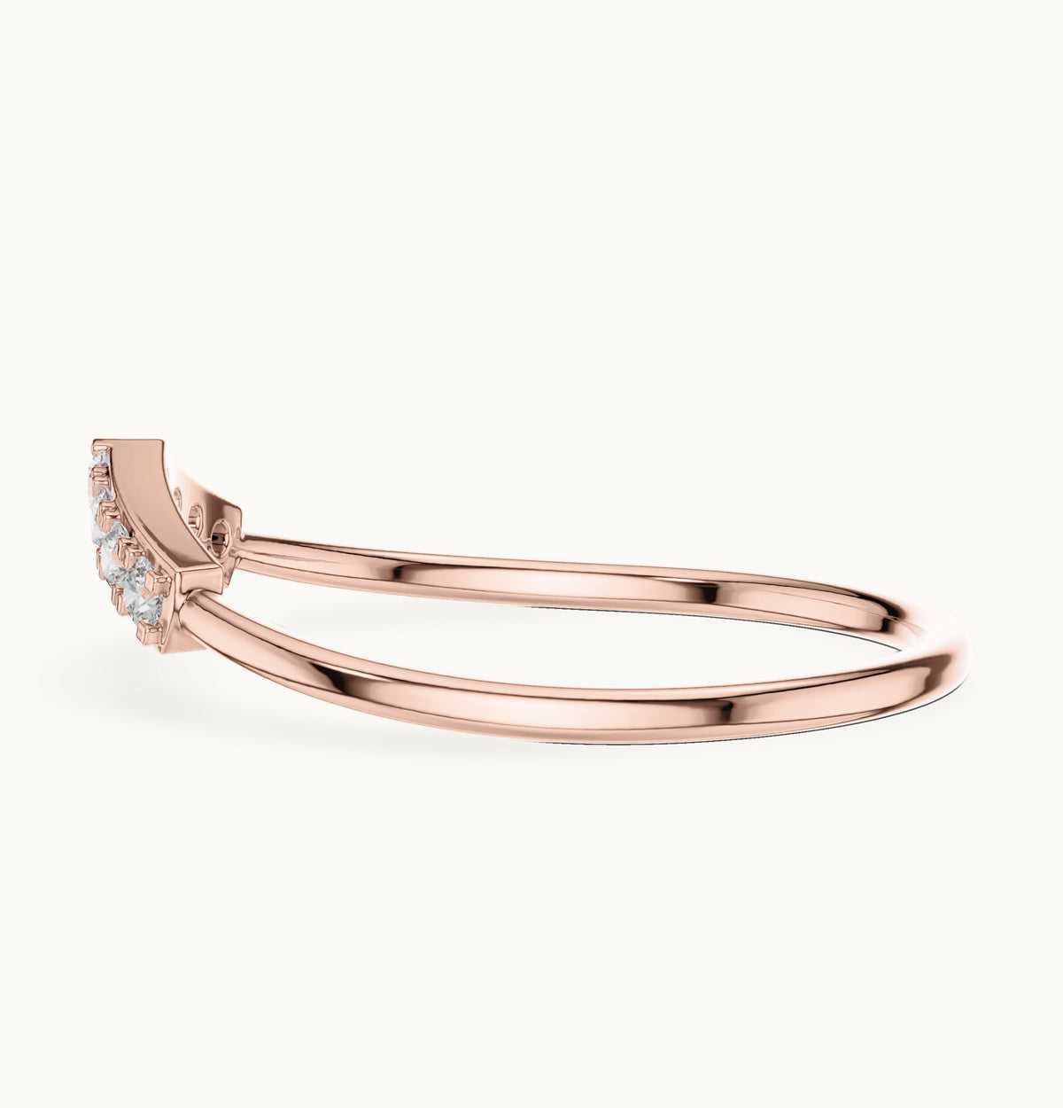 Round lab-grown diamond chevron pavé stacking ring in rose gold, 0.11 CT TW, view 3