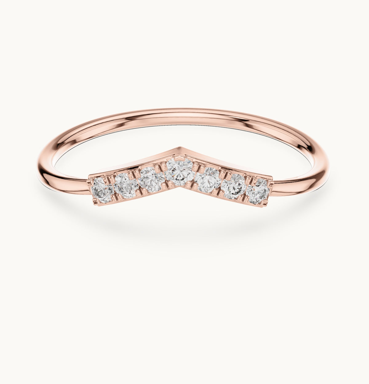 Round lab-grown diamond chevron pavé stacking ring in rose gold, 0.11 CT TW, view 4