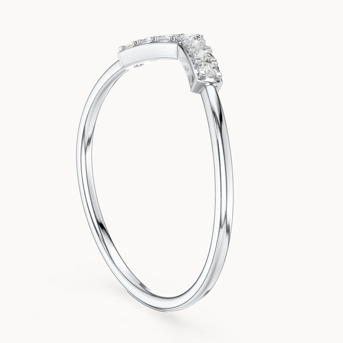Round lab-grown diamond chevron pavé stacking ring in white gold, 0.11 CT TW, view 1