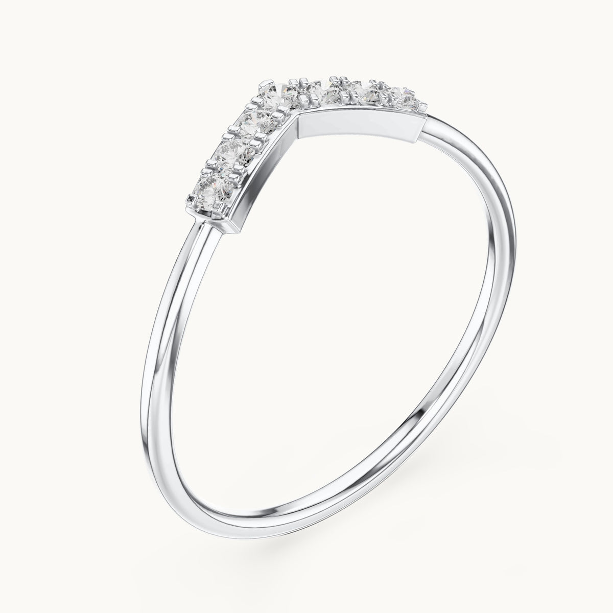 Round lab-grown diamond chevron pavé stacking ring in white gold, 0.11 CT TW, view 2