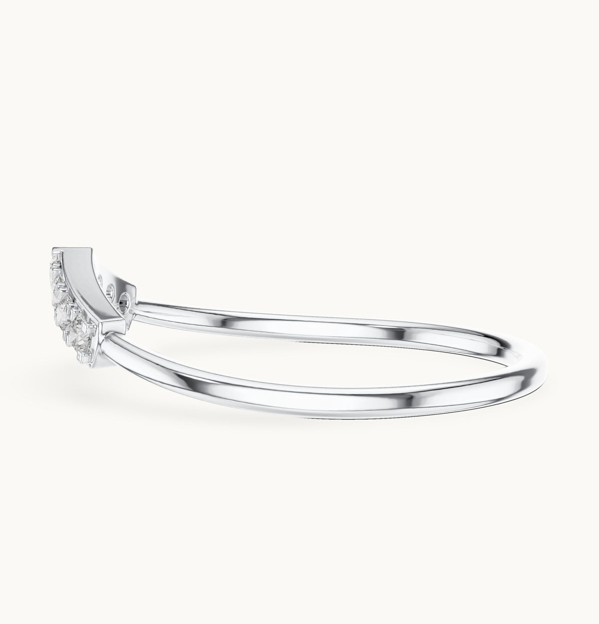 Round lab-grown diamond chevron pavé stacking ring in white gold, 0.11 CT TW, view 3