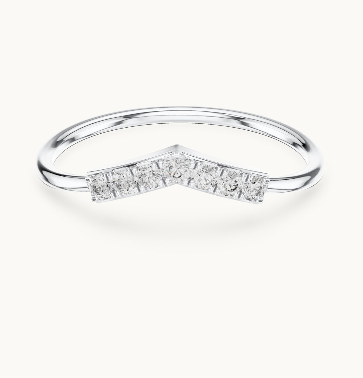 Round lab-grown diamond chevron pavé stacking ring in white gold, 0.11 CT TW, view 4