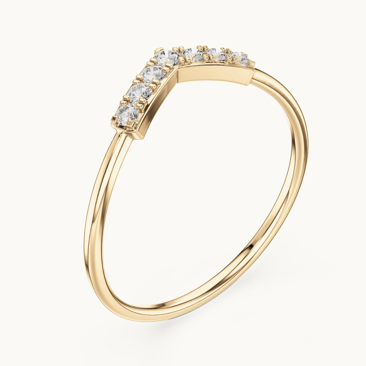 Round lab-grown diamond chevron pavé stacking ring in yellow gold, 0.11 CT TW, view 2