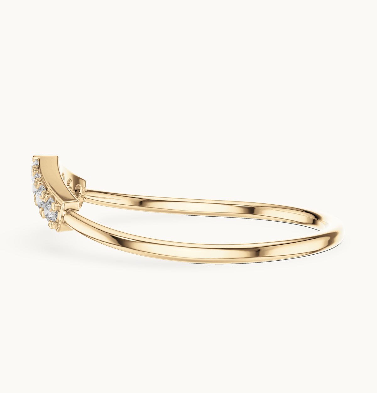 Round lab-grown diamond chevron pavé stacking ring in yellow gold, 0.11 CT TW, view 3