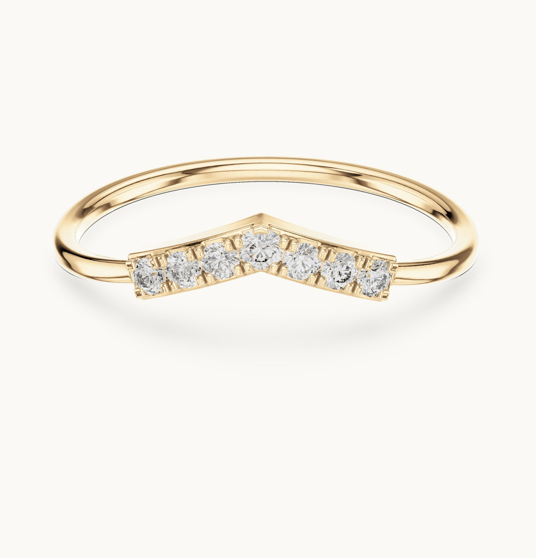 Round lab-grown diamond chevron pavé stacking ring in yellow gold, 0.11 CT TW, view 4