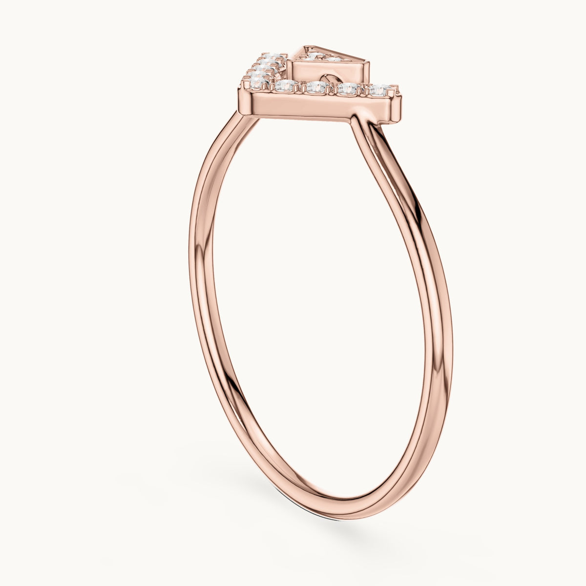 Round lab-grown diamond chevron triangle ring in rose gold, 0.08 CT TW, view 1