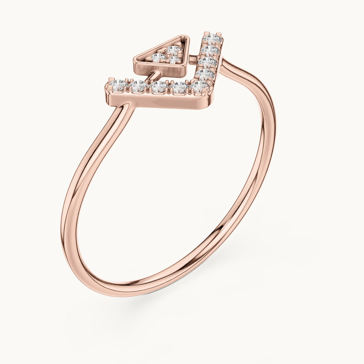 Round lab-grown diamond chevron triangle ring in rose gold, 0.08 CT TW, view 2
