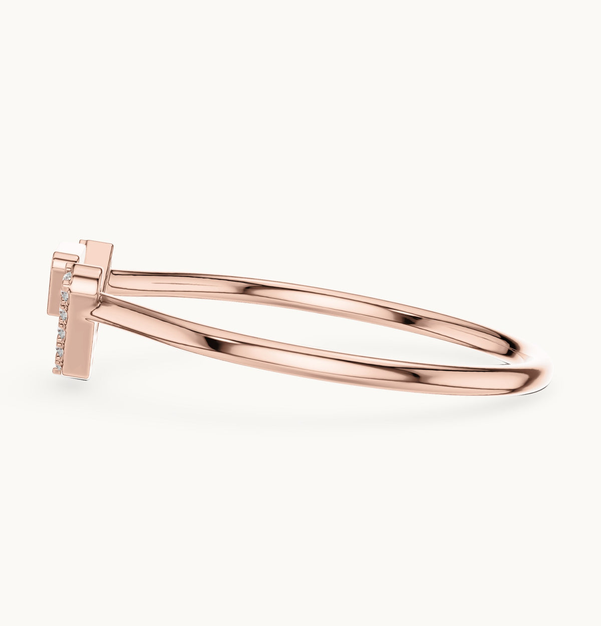Round lab-grown diamond chevron triangle ring in rose gold, 0.08 CT TW, view 3