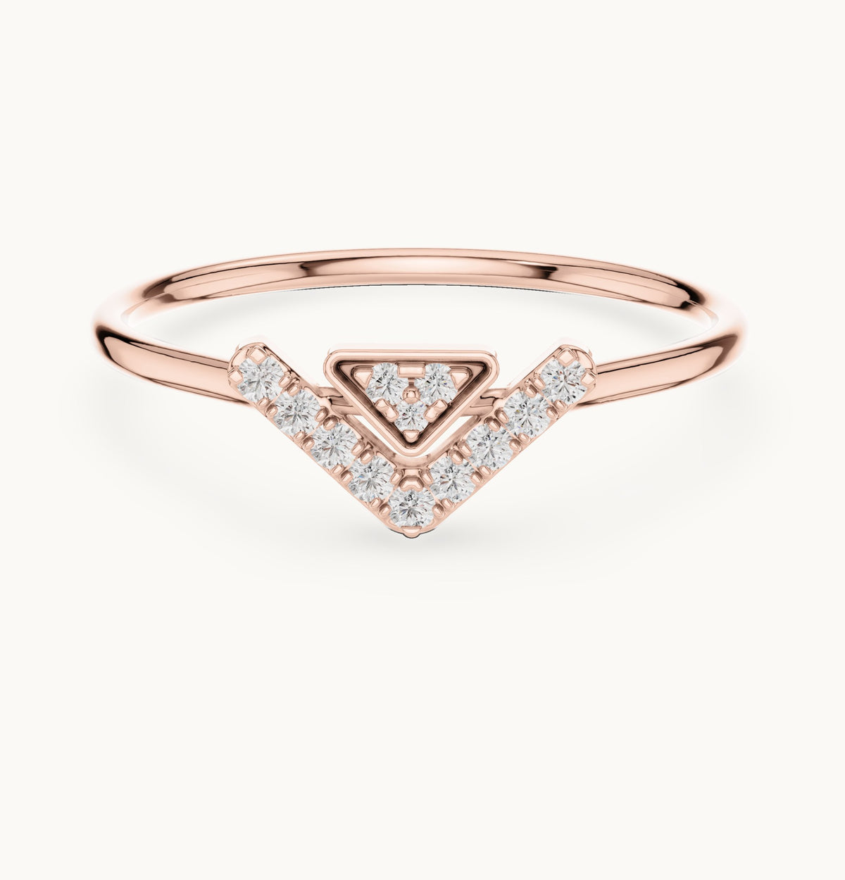 Round lab-grown diamond chevron triangle ring in rose gold, 0.08 CT TW, view 4