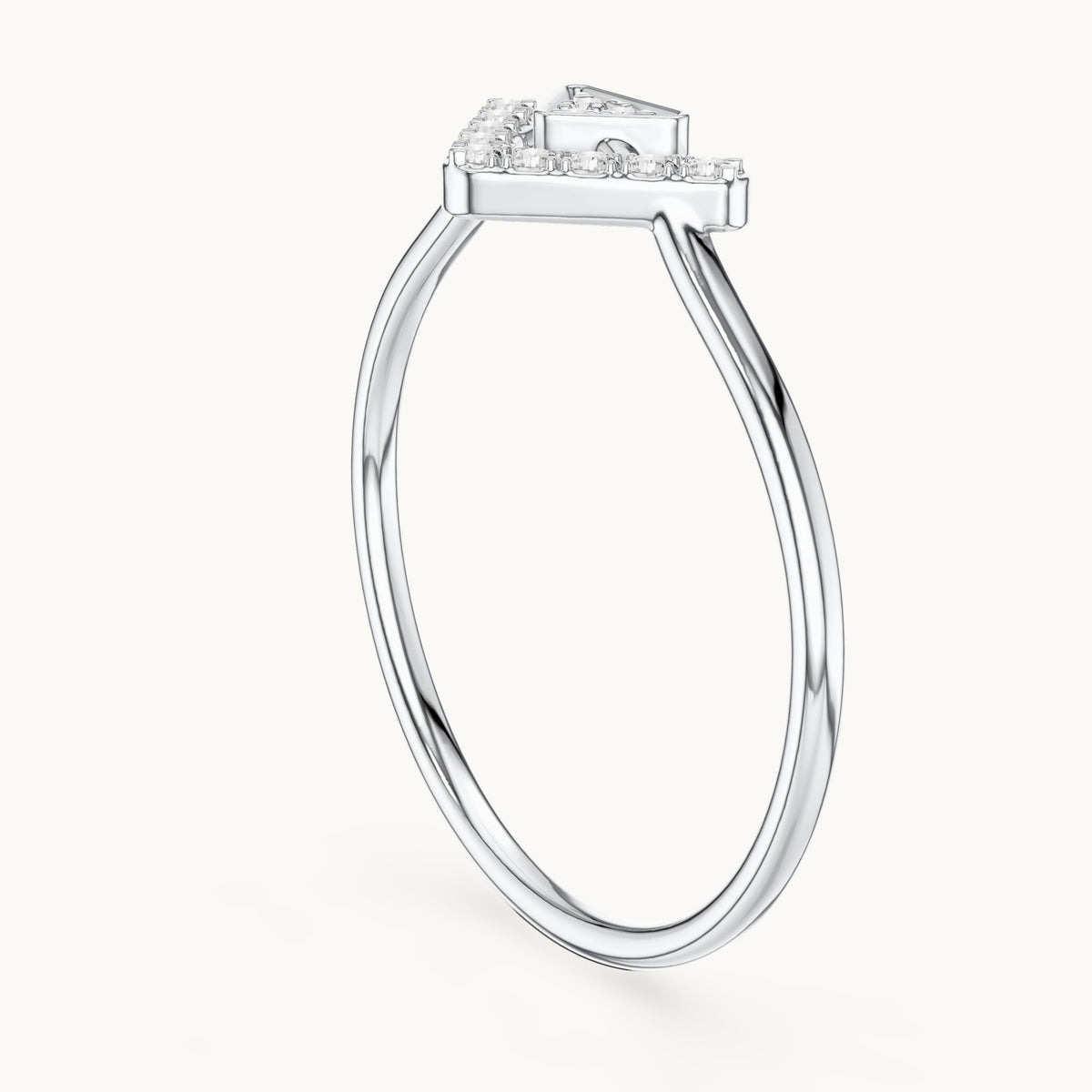 Round lab-grown diamond chevron triangle ring in white gold, 0.08 CT TW, view 1