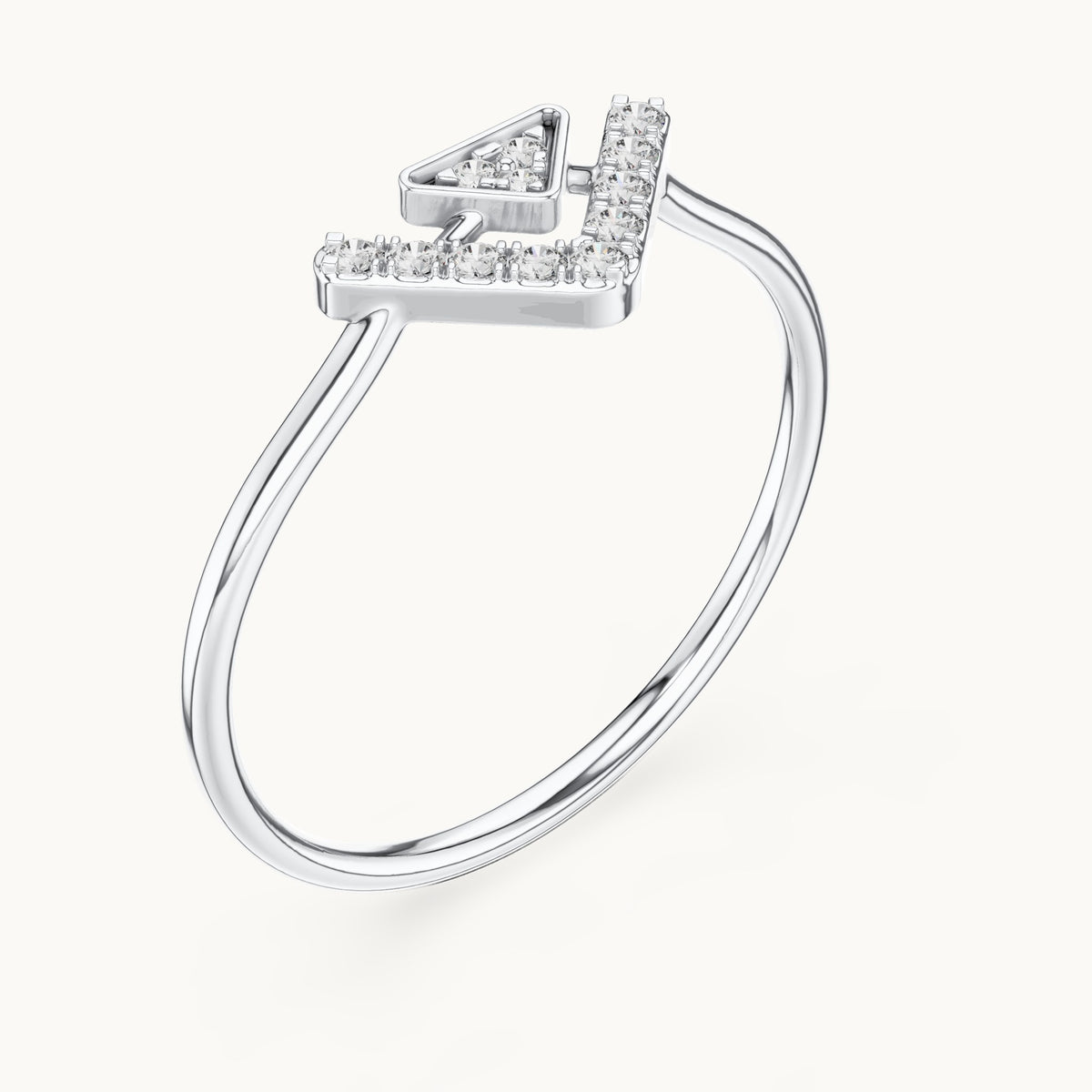 Round lab-grown diamond chevron triangle ring in white gold, 0.08 CT TW, view 2