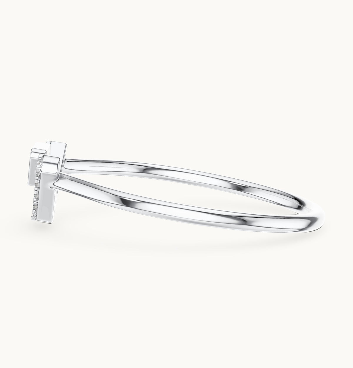 Round lab-grown diamond chevron triangle ring in white gold, 0.08 CT TW, view 3