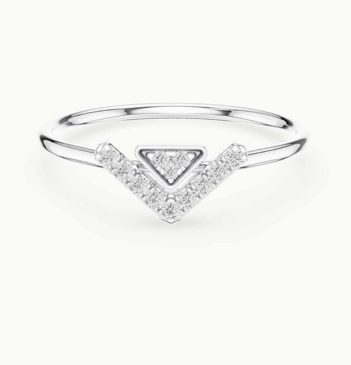 Round lab-grown diamond chevron triangle ring in white gold, 0.08 CT TW, view 4