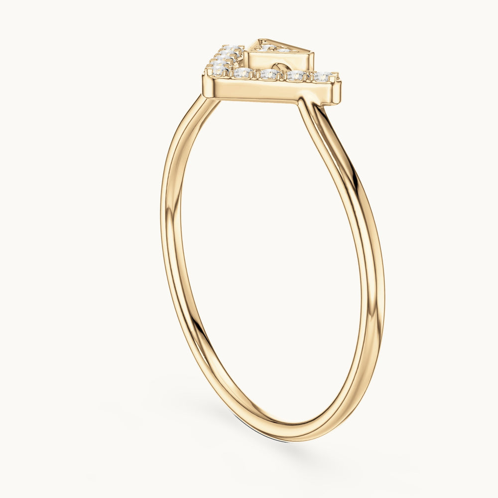 Round lab-grown diamond chevron triangle ring in yellow gold, 0.08 CT TW, view 1