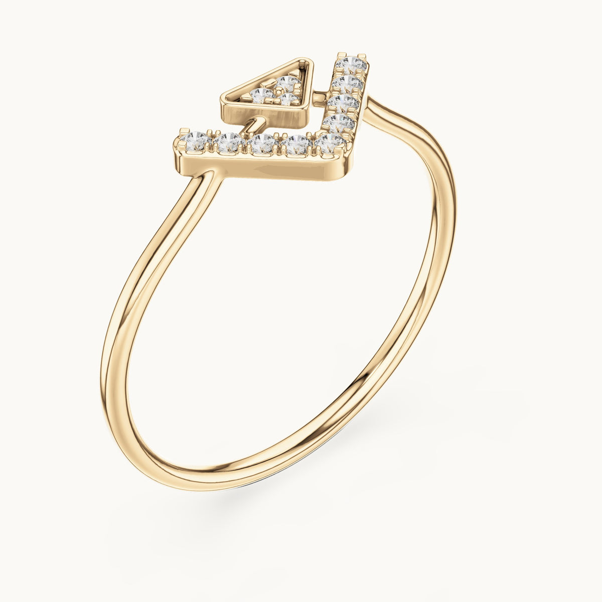 Round lab-grown diamond chevron triangle ring in yellow gold, 0.08 CT TW, view 2