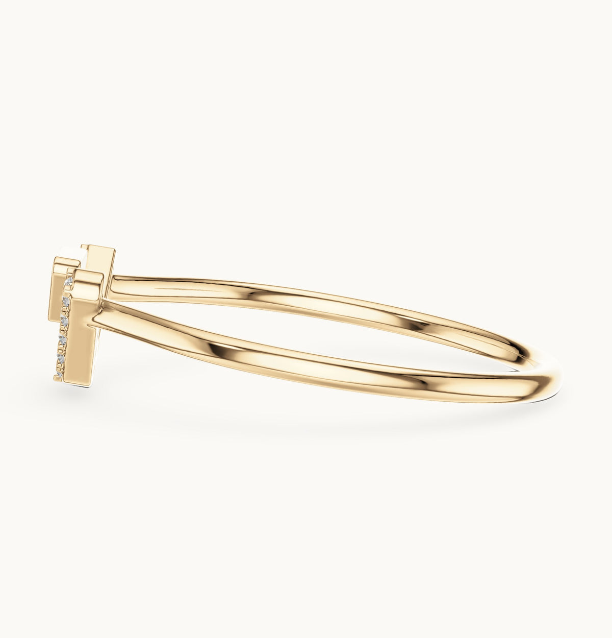 Round lab-grown diamond chevron triangle ring in yellow gold, 0.08 CT TW, view 3