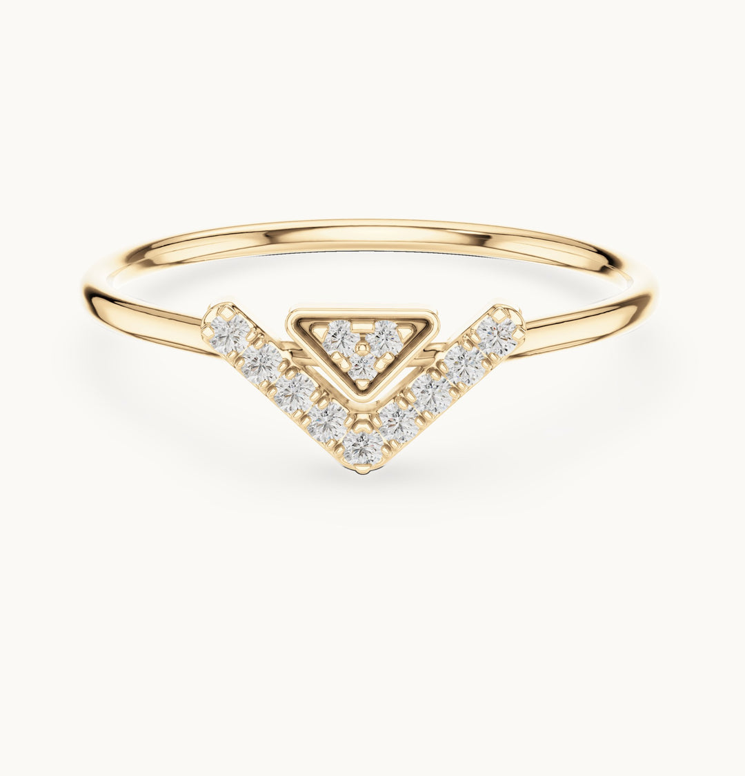 Round lab-grown diamond chevron triangle ring in yellow gold, 0.08 CT TW, view 4
