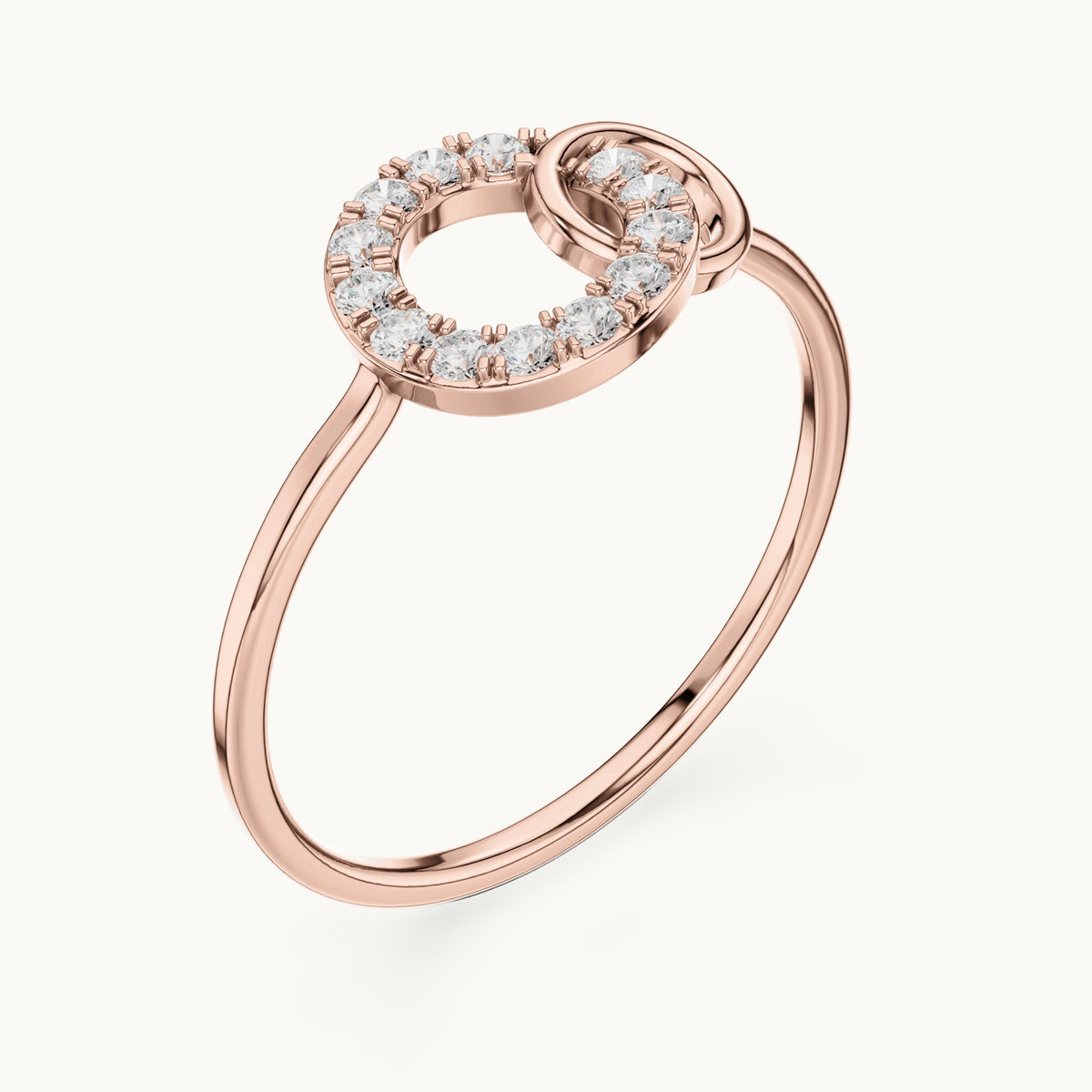Round lab-grown diamond interlocking circles ring in rose gold, 0.15 CT TW, view 2