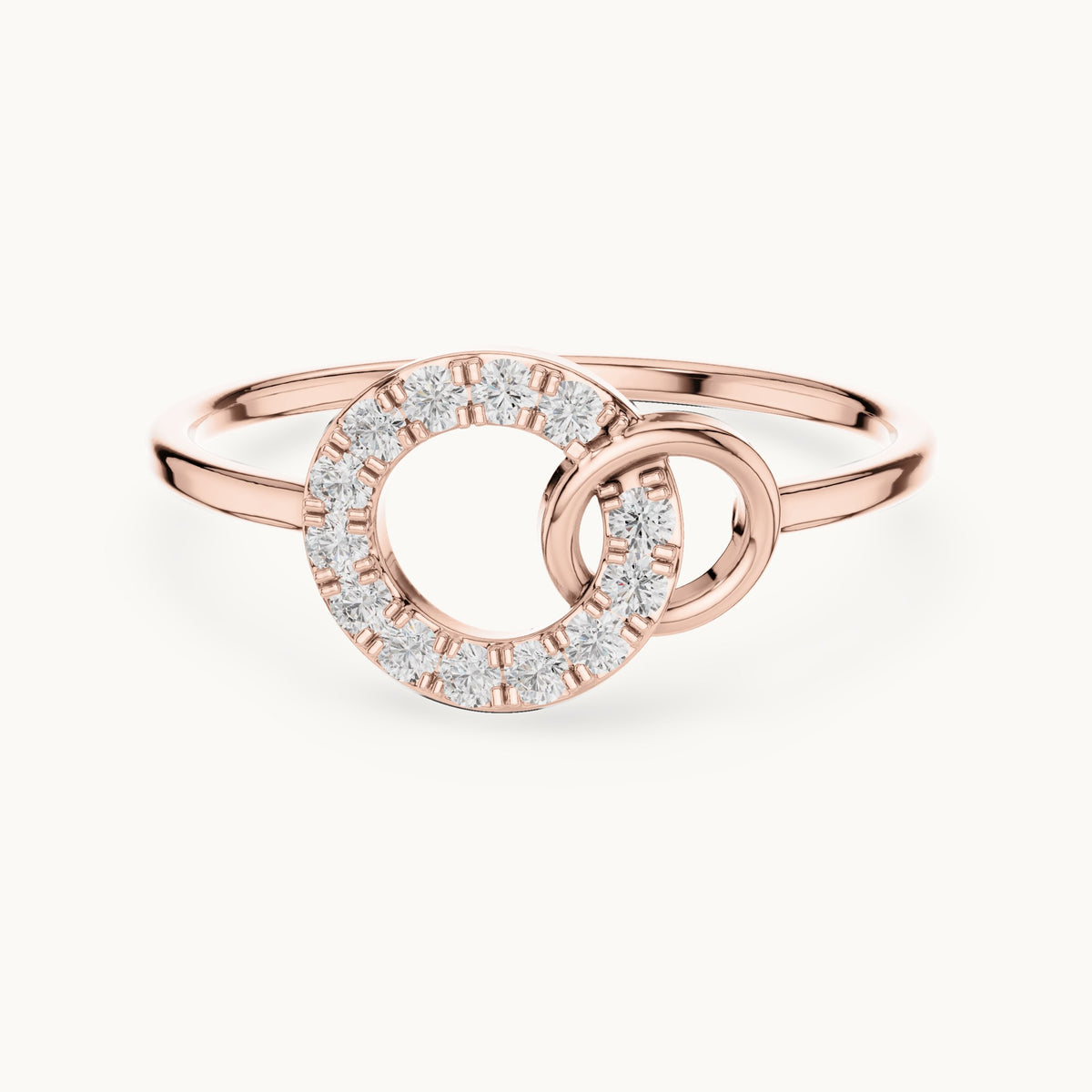 Round lab-grown diamond interlocking circles ring in rose gold, 0.15 CT TW, view 4