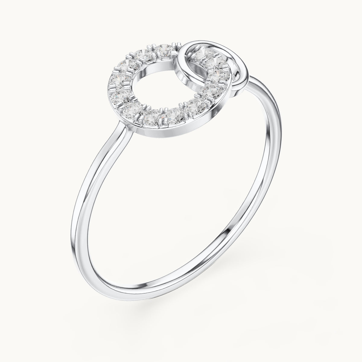 Round lab-grown diamond interlocking circles ring in white gold, 0.15 CT TW, view 2