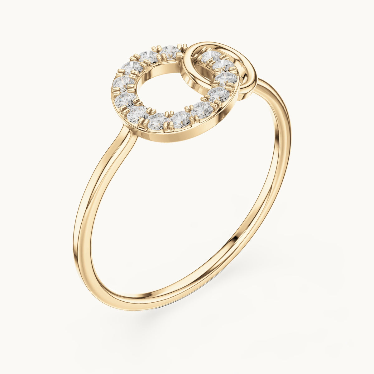 Round lab-grown diamond interlocking circles ring in yellow gold, 0.15 CT TW, view 2