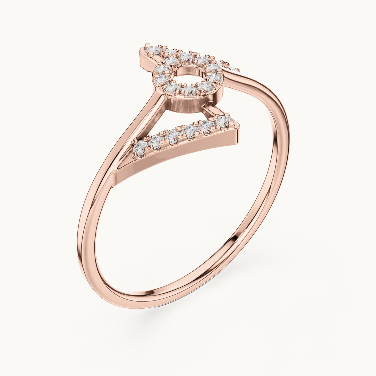 Round lab-grown diamond open circle geometric ring in rose gold, 0.11 CT TW, view 2