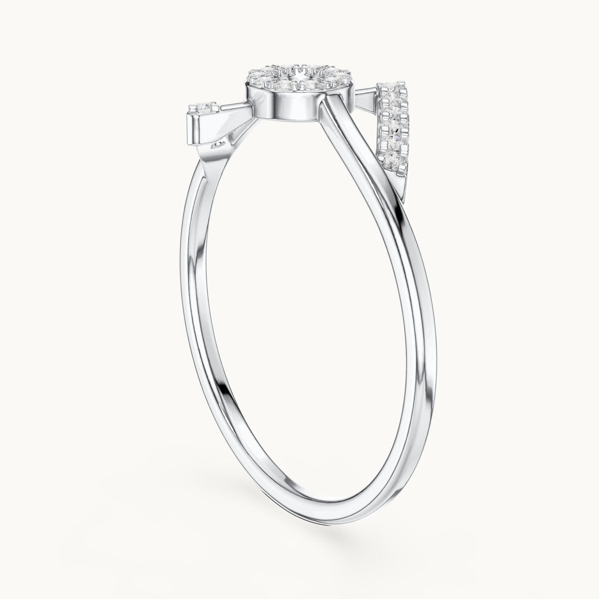 Round lab-grown diamond open circle geometric ring in white gold, 0.11 CT TW, view 1