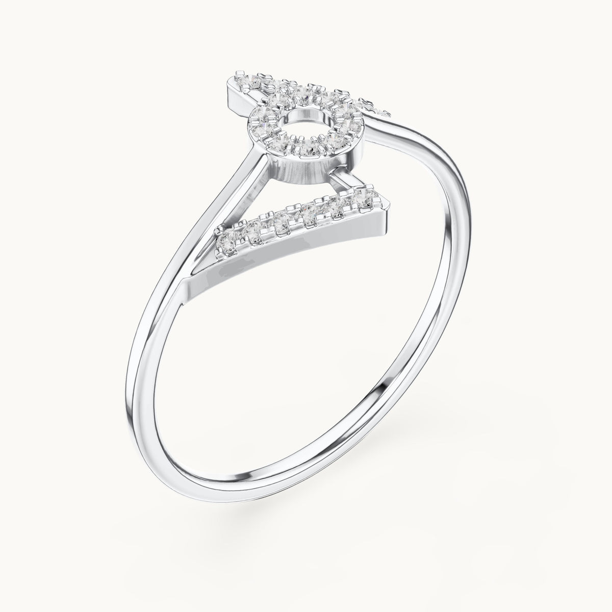 Round lab-grown diamond open circle geometric ring in white gold, 0.11 CT TW, view 2