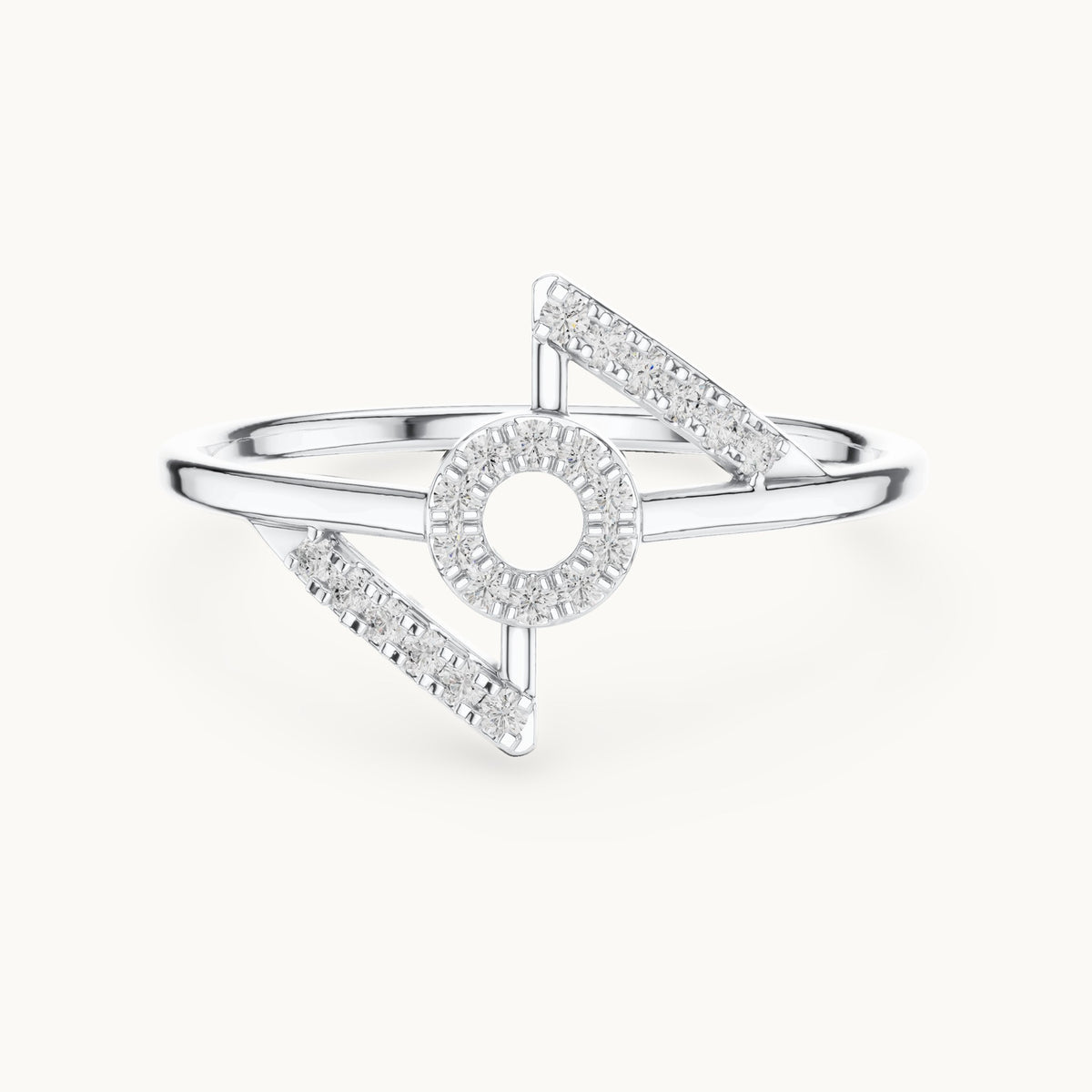 Round lab-grown diamond open circle geometric ring in white gold, 0.11 CT TW, view 4