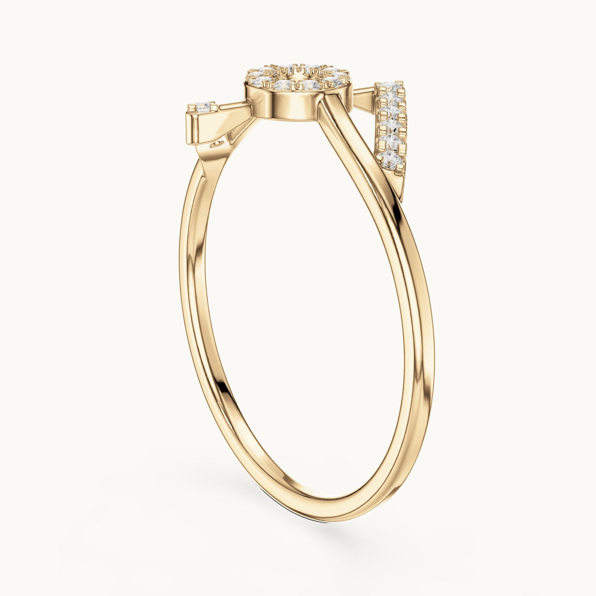 Round lab-grown diamond open circle geometric ring in yellow gold, 0.11 CT TW, view 1