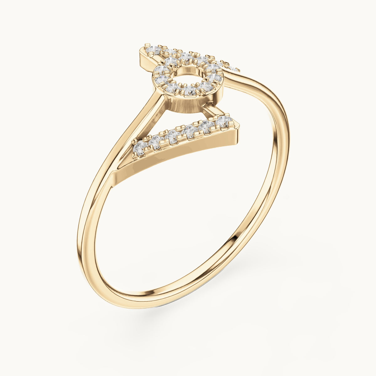 Round lab-grown diamond open circle geometric ring in yellow gold, 0.11 CT TW, view 2