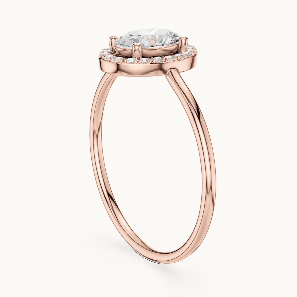 Oval lab-grown diamond halo engagement ring in 14K rose gold, 0.60 CT TW, view 1