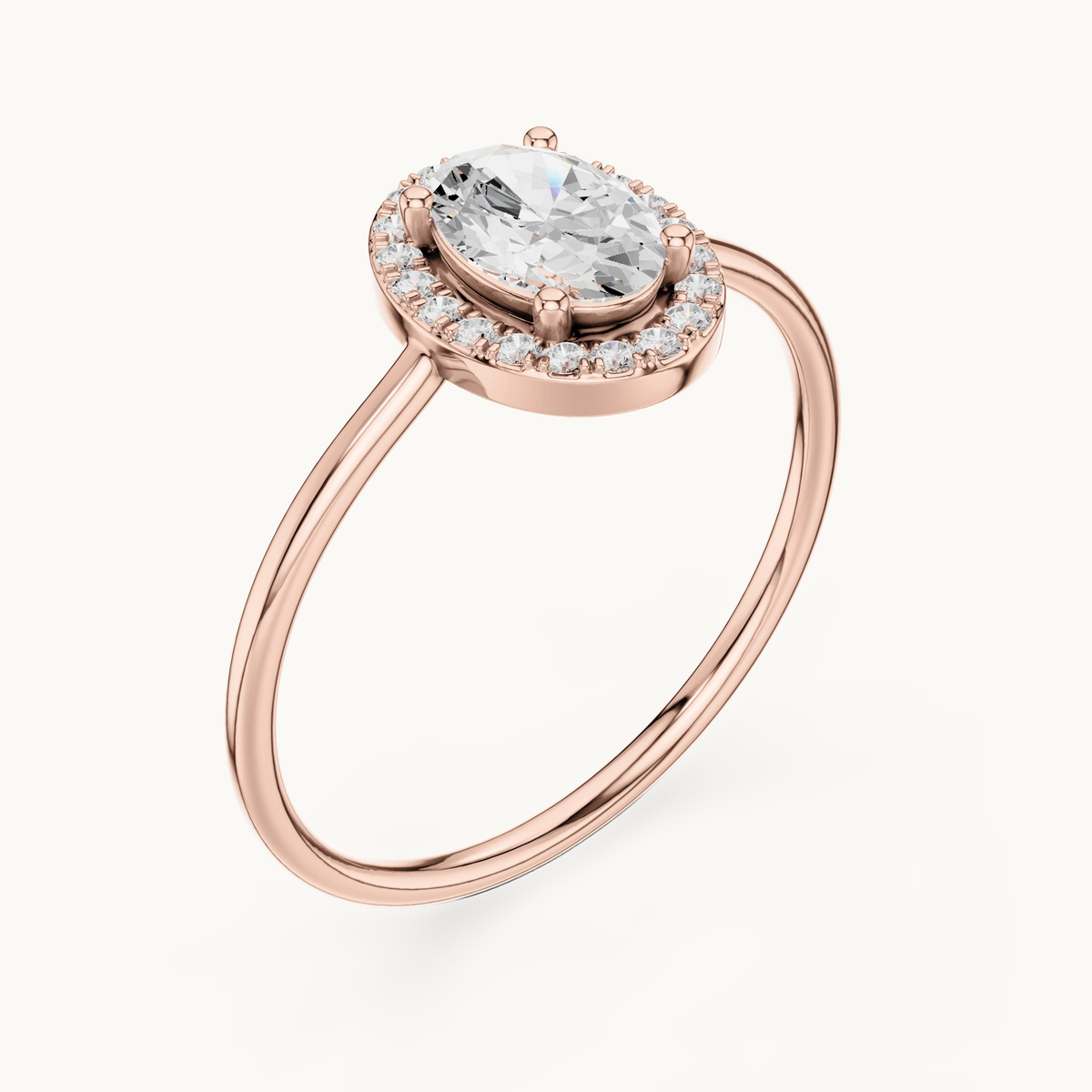 Oval lab-grown diamond halo engagement ring in 14K rose gold, 0.60 CT TW, view 2