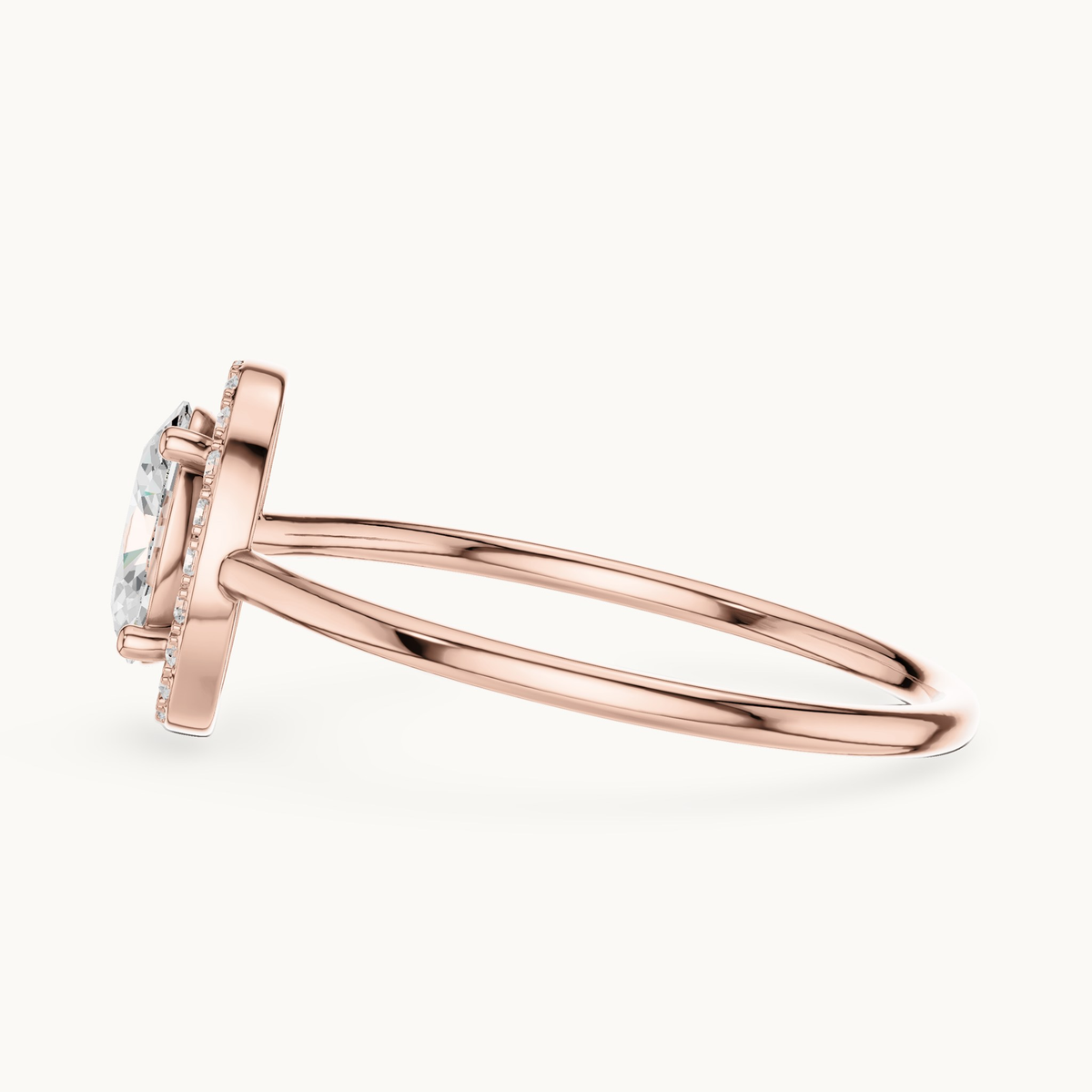 Oval lab-grown diamond halo engagement ring in 14K rose gold, 0.60 CT TW, view 3