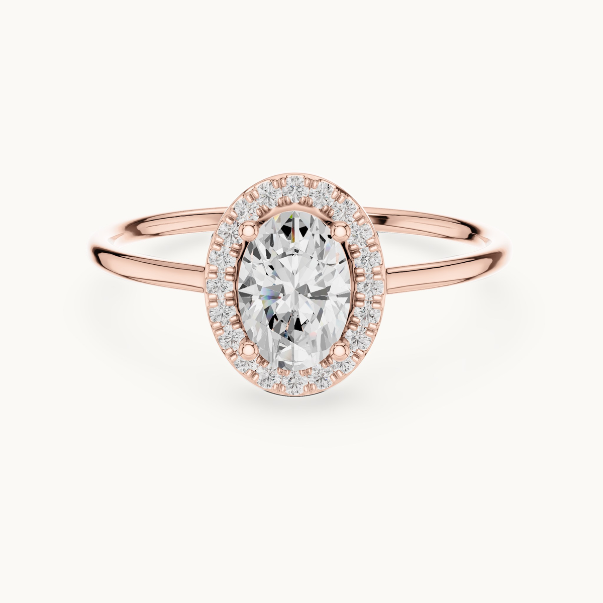 Oval lab-grown diamond halo engagement ring in 14K rose gold, 0.60 CT TW, view 4