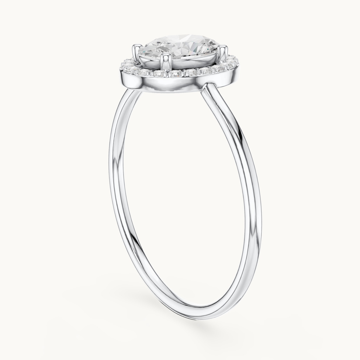 Oval lab-grown diamond halo engagement ring in 14K white gold, 0.60 CT TW, view 1
