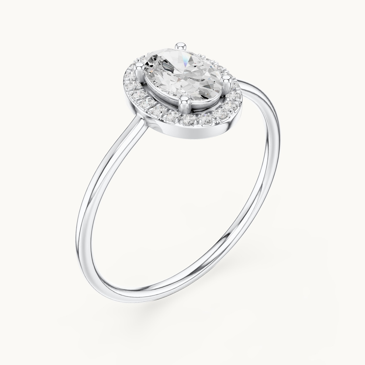 Oval lab-grown diamond halo engagement ring in 14K white gold, 0.60 CT TW, view 2