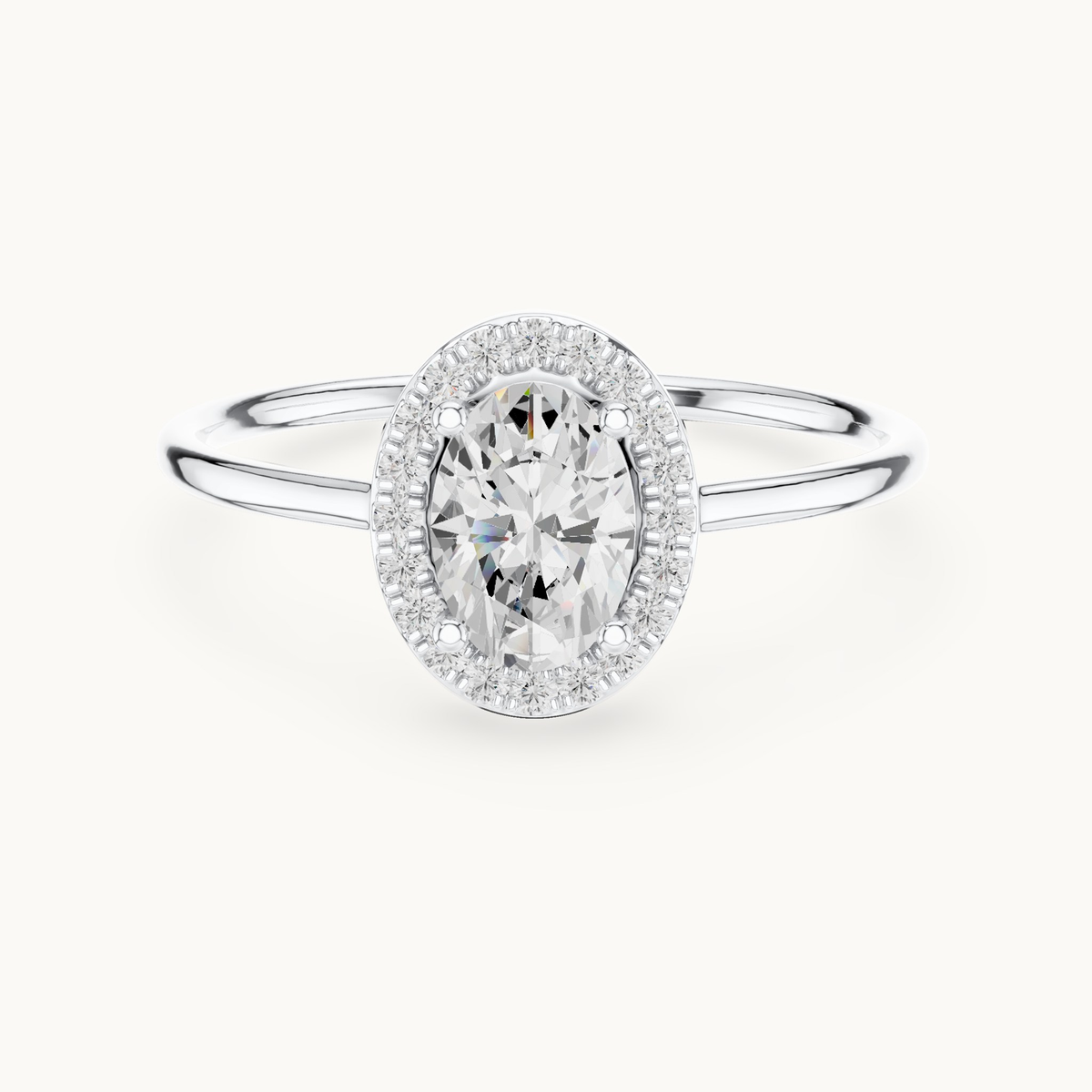 Oval lab-grown diamond halo engagement ring in 14K white gold, 0.60 CT TW, view 4