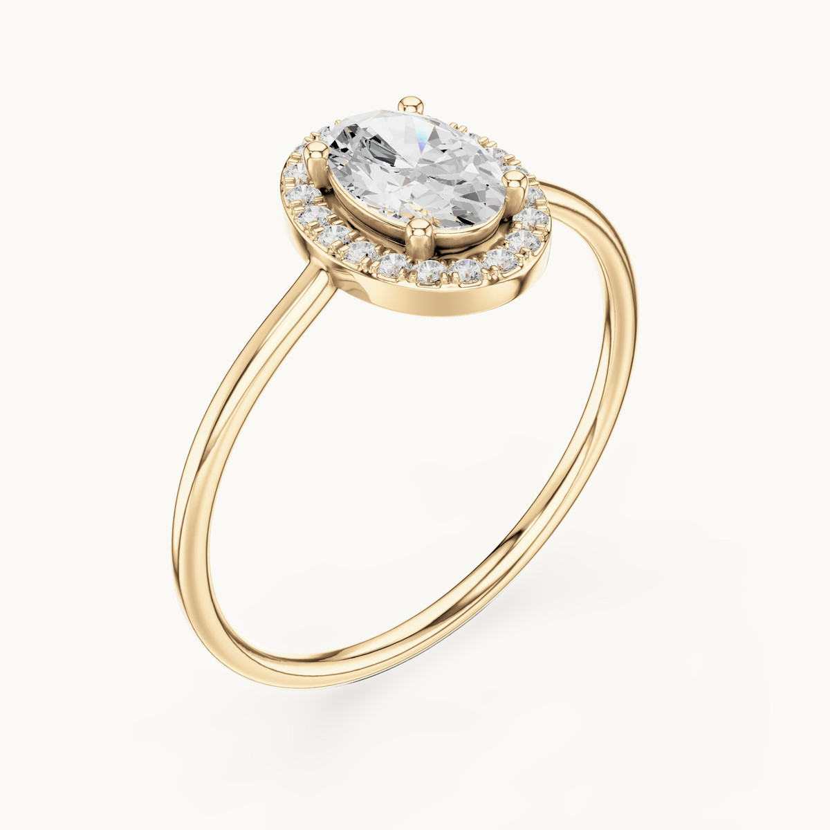 Oval lab-grown diamond halo engagement ring in 14K yellow gold, 0.60 CT TW, view 2