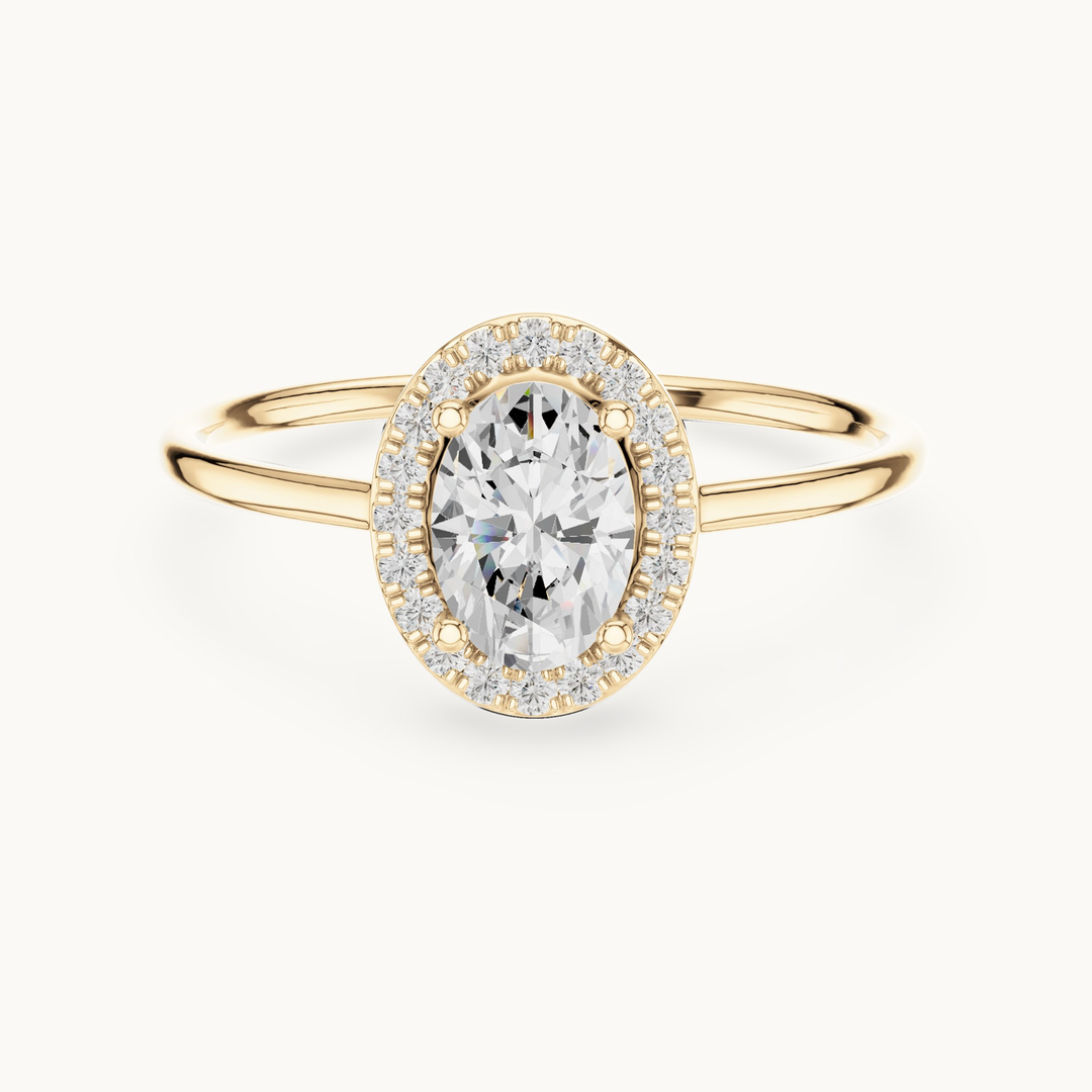 Oval lab-grown diamond halo engagement ring in 14K yellow gold, 0.60 CT TW, view 4