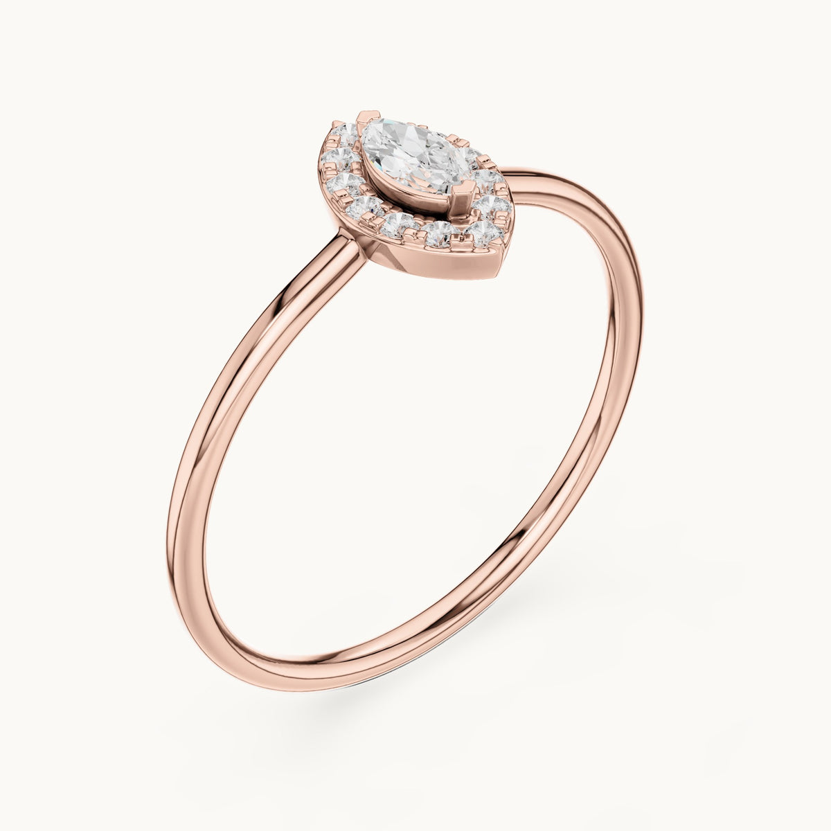 Marquise lab-grown diamond halo ring in rose gold, 0.15 CT TW, view 2