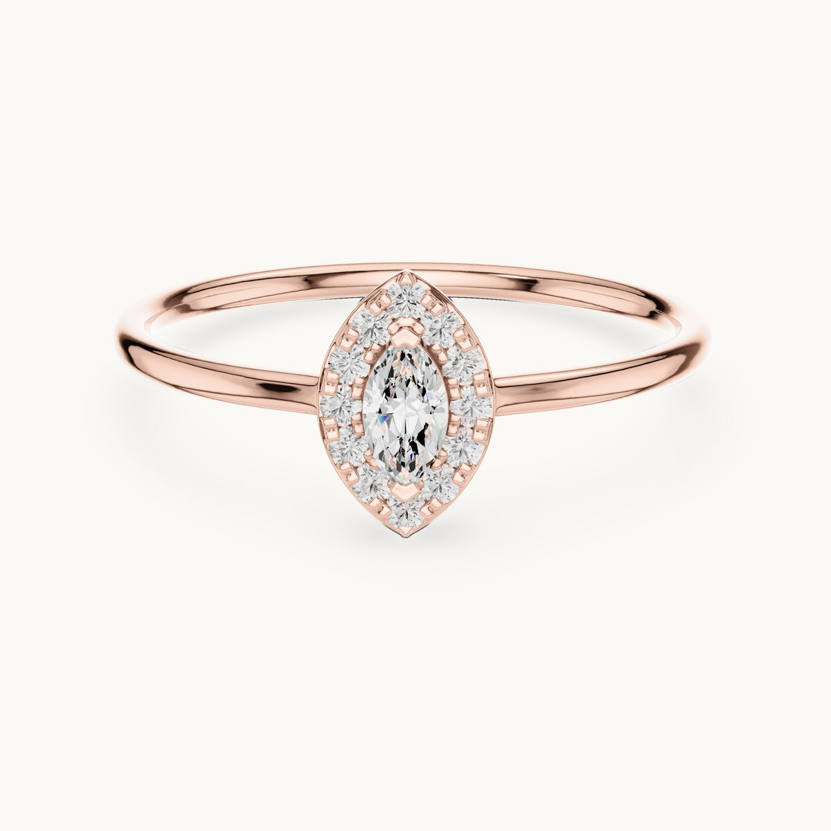 Marquise lab-grown diamond halo ring in rose gold, 0.15 CT TW, view 4