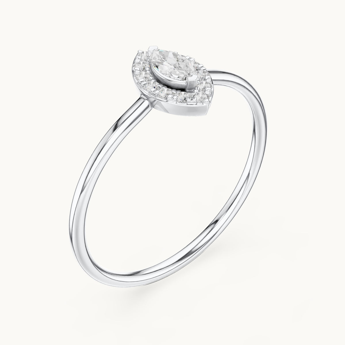 Marquise lab-grown diamond halo ring in white gold, 0.15 CT TW, view 2