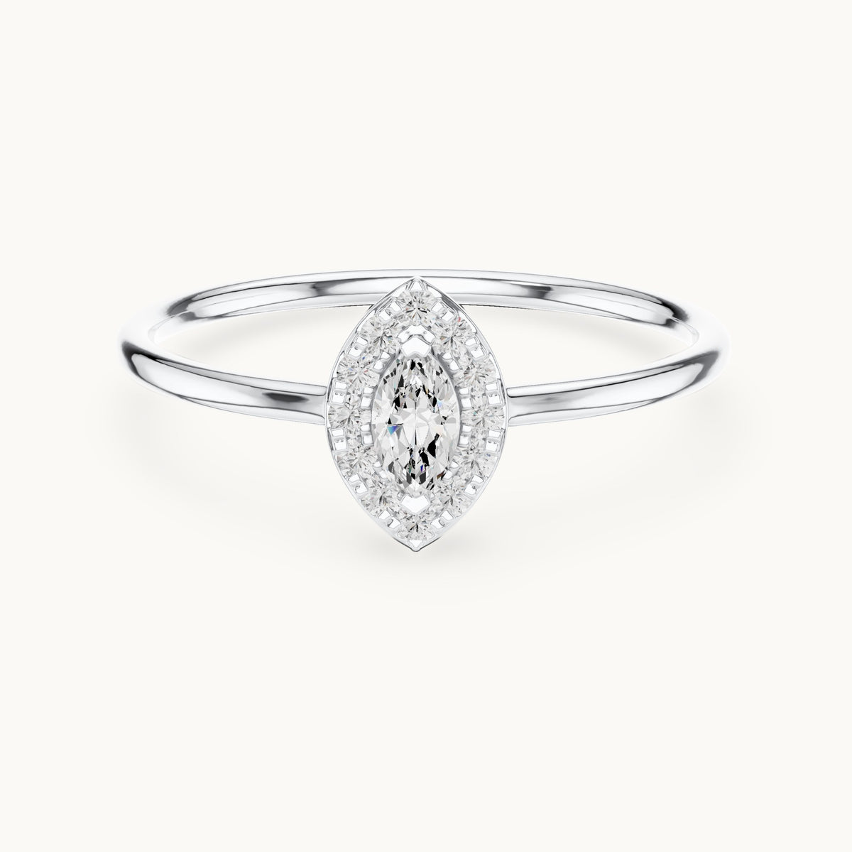 Marquise lab-grown diamond halo ring in white gold, 0.15 CT TW, view 4