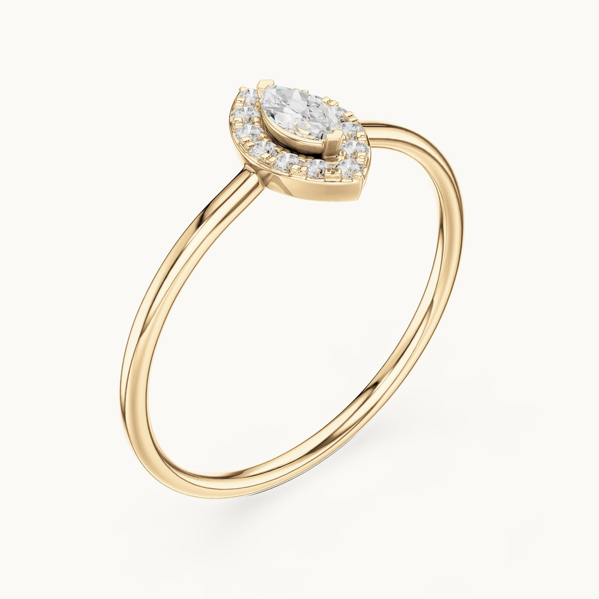 Marquise lab-grown diamond halo ring in yellow gold, 0.15 CT TW, view 2