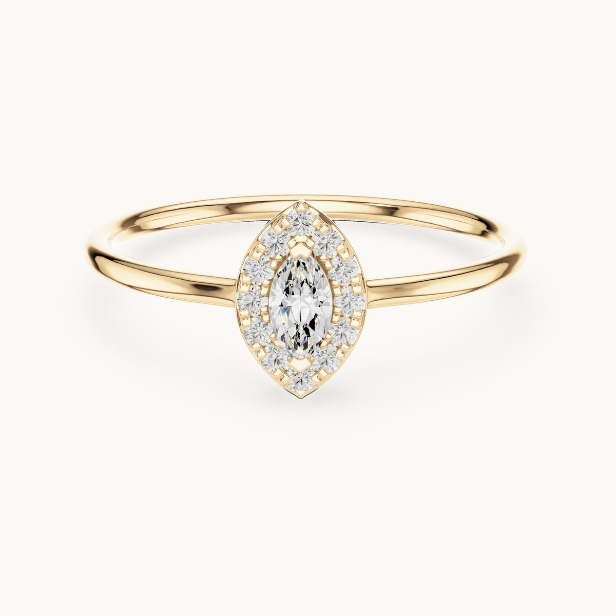 Marquise lab-grown diamond halo ring in yellow gold, 0.15 CT TW, view 4