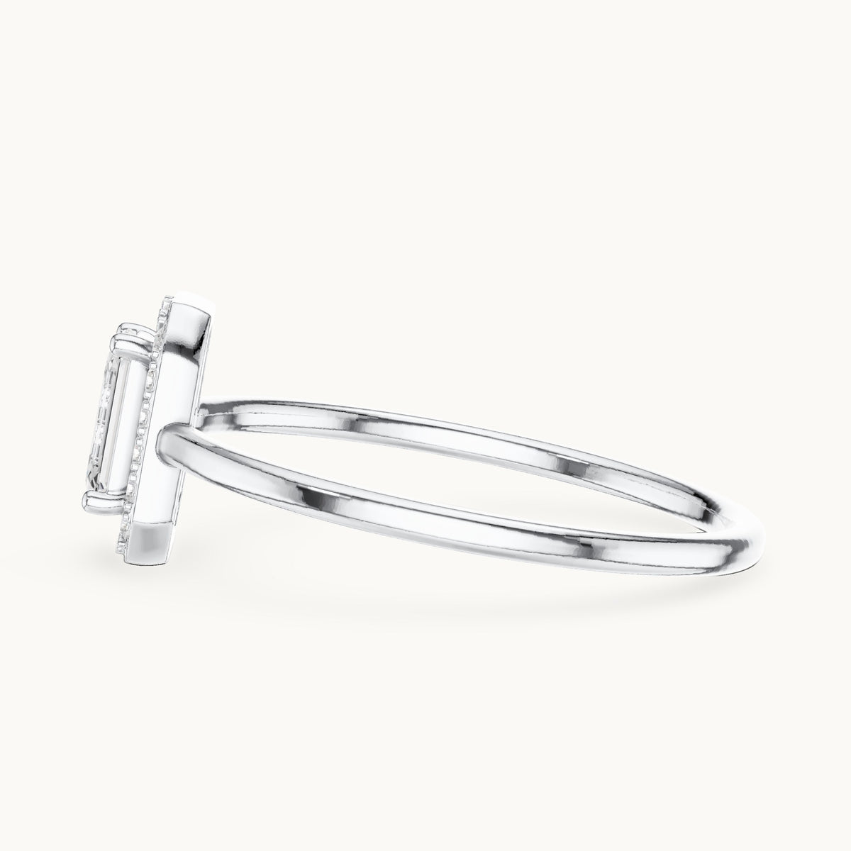 Emerald-cut lab-grown diamond petite halo engagement ring in white gold, 0.34 CT TW, view 3